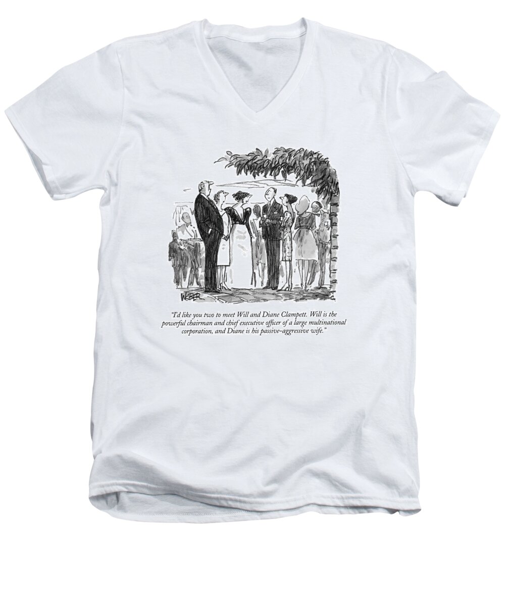 
Business Men's V-Neck T-Shirt featuring the drawing I'd Like You Two To Meet Will And Diane Clampett by Robert Weber