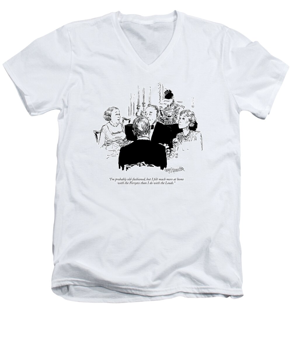 Dining Men's V-Neck T-Shirt featuring the drawing I'm Probably Old-fashioned by William Hamilton