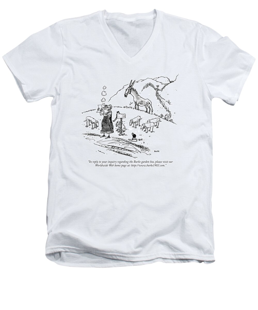 Hoes Men's V-Neck T-Shirt featuring the drawing In Reply To Your Inquiry Regarding The Burke by George Booth