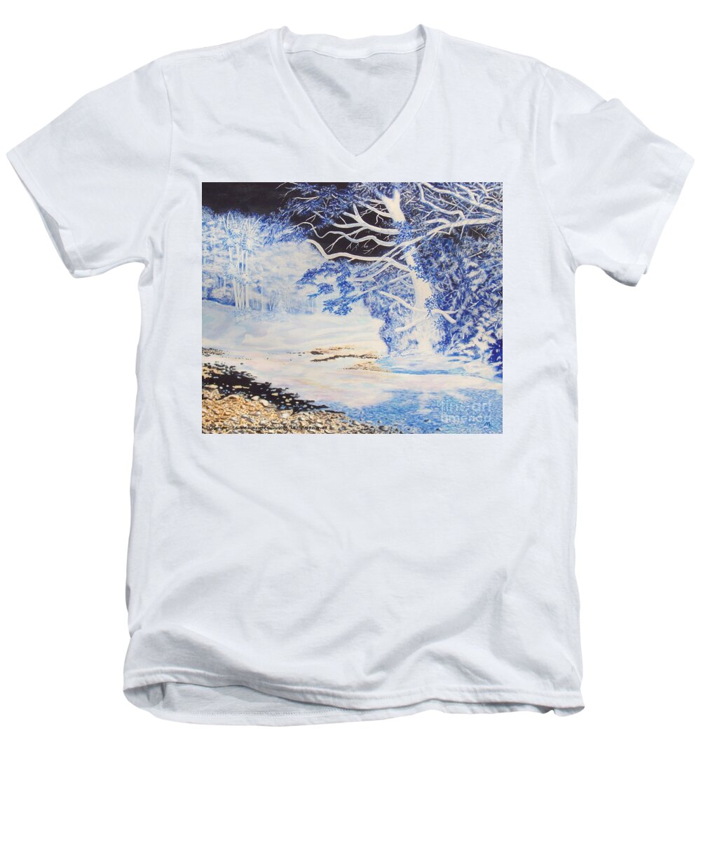 Inverted Lights Trawscoed Aberystwyth Men's V-Neck T-Shirt featuring the painting Inverted Lights at Trawscoed Aberystwyth Welsh Landscape Abstract Art by Edward McNaught-Davis