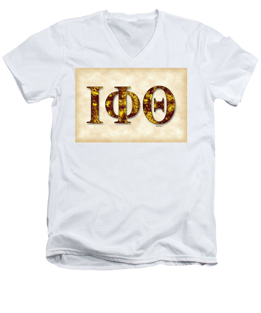 Iota Phi Theta Men's V-Neck T-Shirt featuring the digital art Iota Phi Theta - Parchment by Stephen Younts