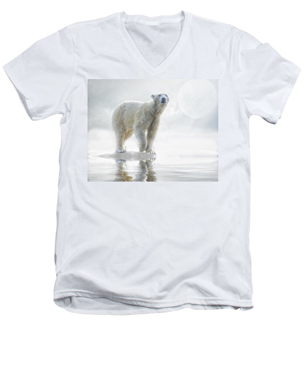 Polar Bear Men's V-Neck T-Shirt featuring the photograph Is anyone out there? by Brian Tarr