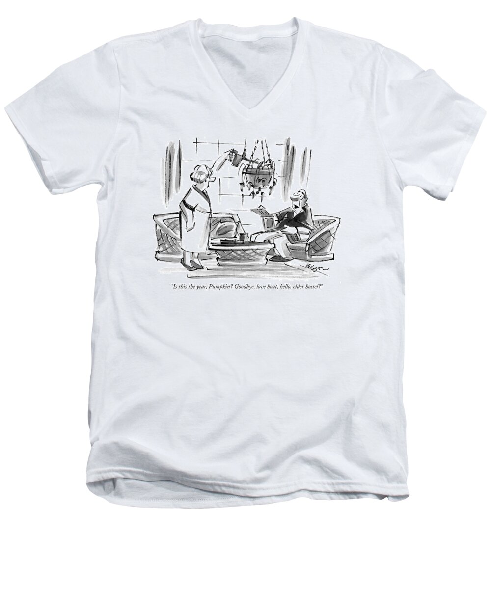 Elder Hostel Men's V-Neck T-Shirt featuring the drawing Is This The Year by Lee Lorenz