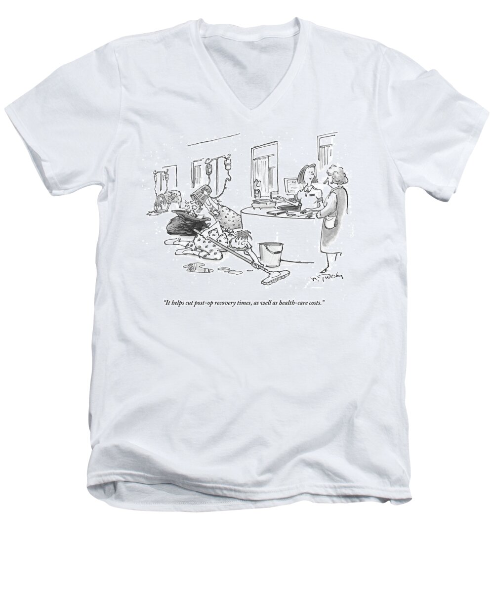 It Helps Cut Post-op Recovery Times Men's V-Neck T-Shirt featuring the drawing It Helps Post Op Recovery Times by Mike Twohy