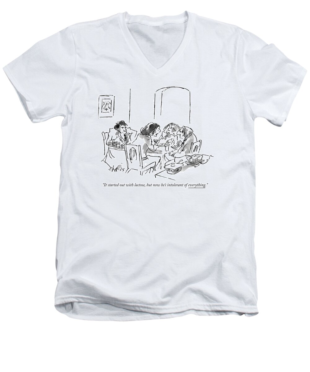 Milk Men's V-Neck T-Shirt featuring the drawing It Started Out With Lactose by Sidney Harris