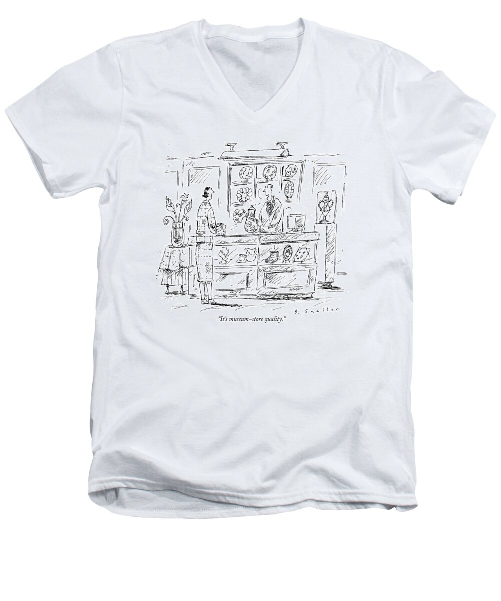 Museums - General Men's V-Neck T-Shirt featuring the drawing It's Museum-store Quality by Barbara Smaller