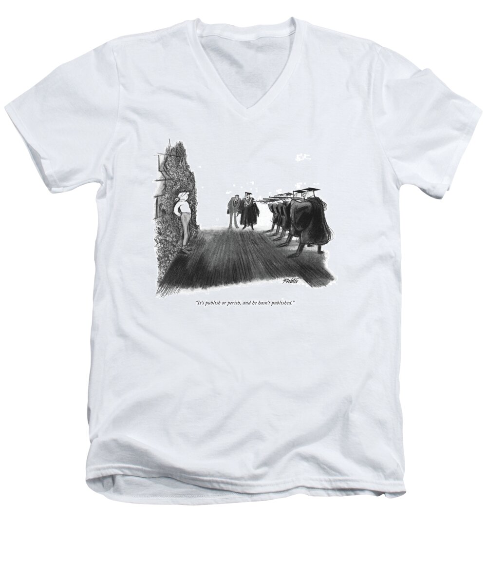 Writing Men's V-Neck T-Shirt featuring the drawing It's Publish Or Perish by Mischa Richter