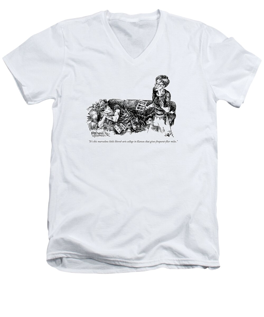 Education Men's V-Neck T-Shirt featuring the drawing It's This Marvelous Little Liberal-arts College by William Hamilton