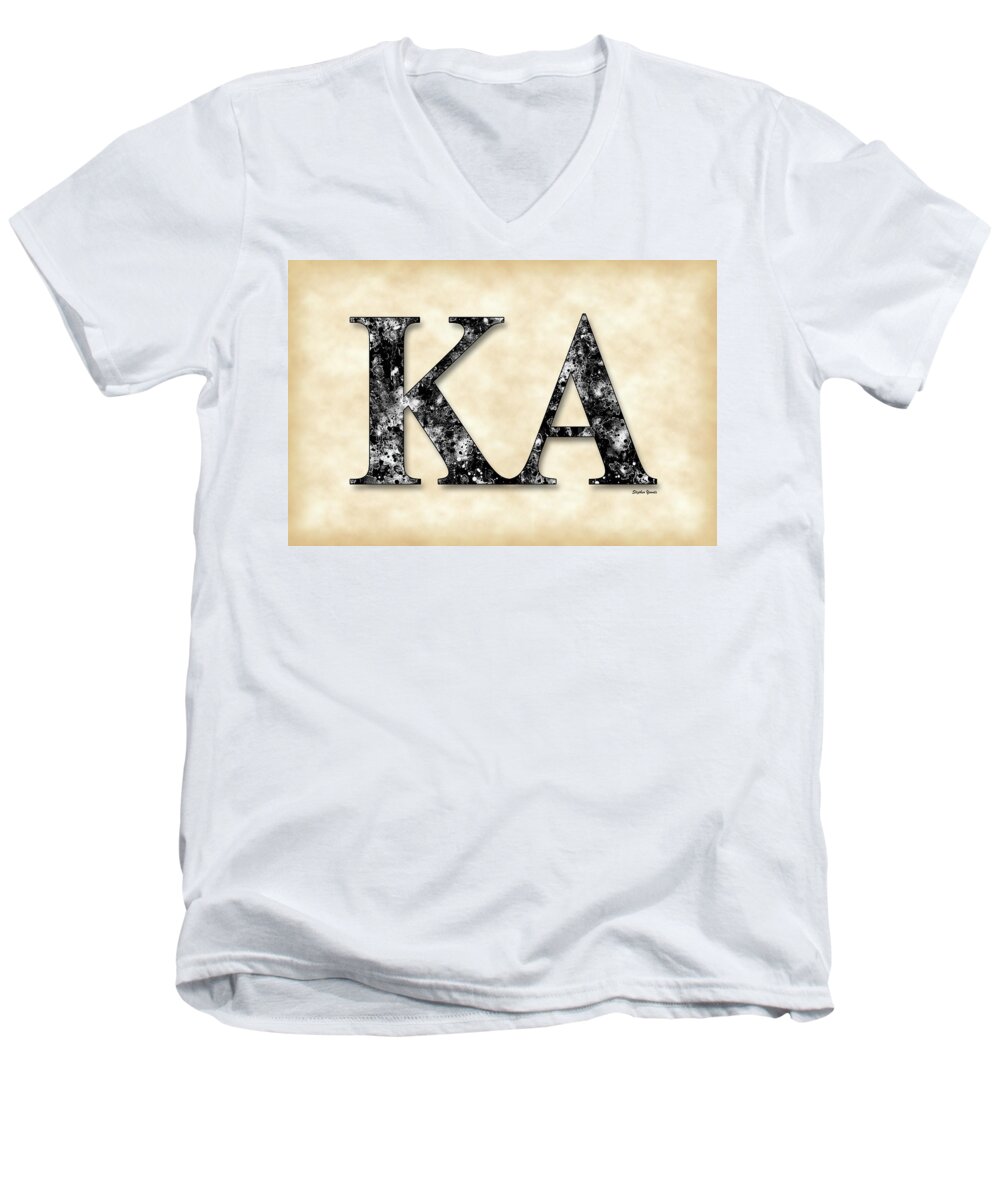 Kappa Alpha Society Men's V-Neck T-Shirt featuring the digital art Kappa Alpha Society - Parchment by Stephen Younts