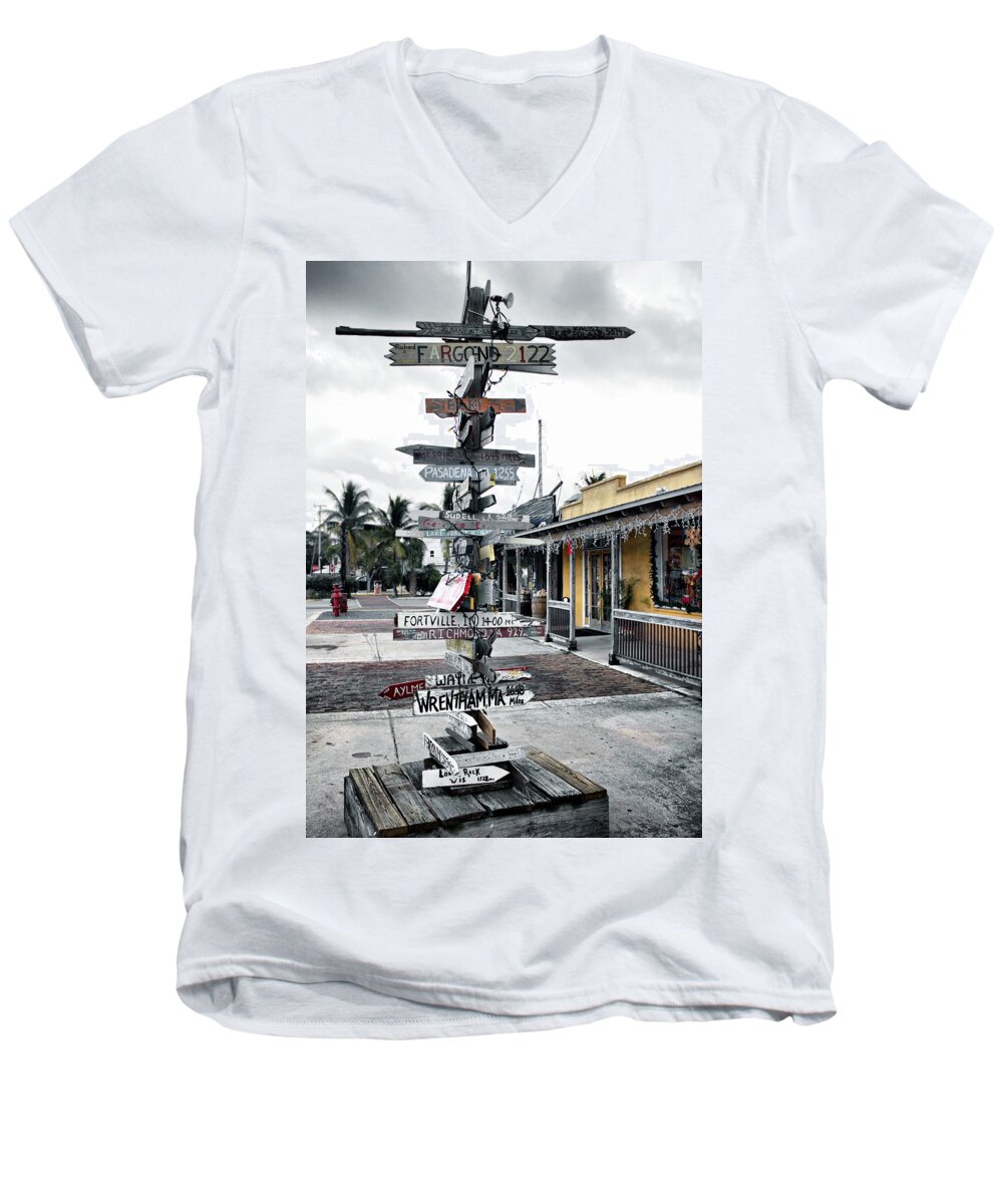 Key West Men's V-Neck T-Shirt featuring the photograph Key West Wharf by Ellen Heaverlo