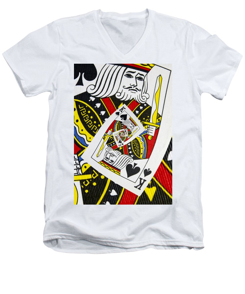 Card Men's V-Neck T-Shirt featuring the photograph King of Spades Collage by Kurt Van Wagner