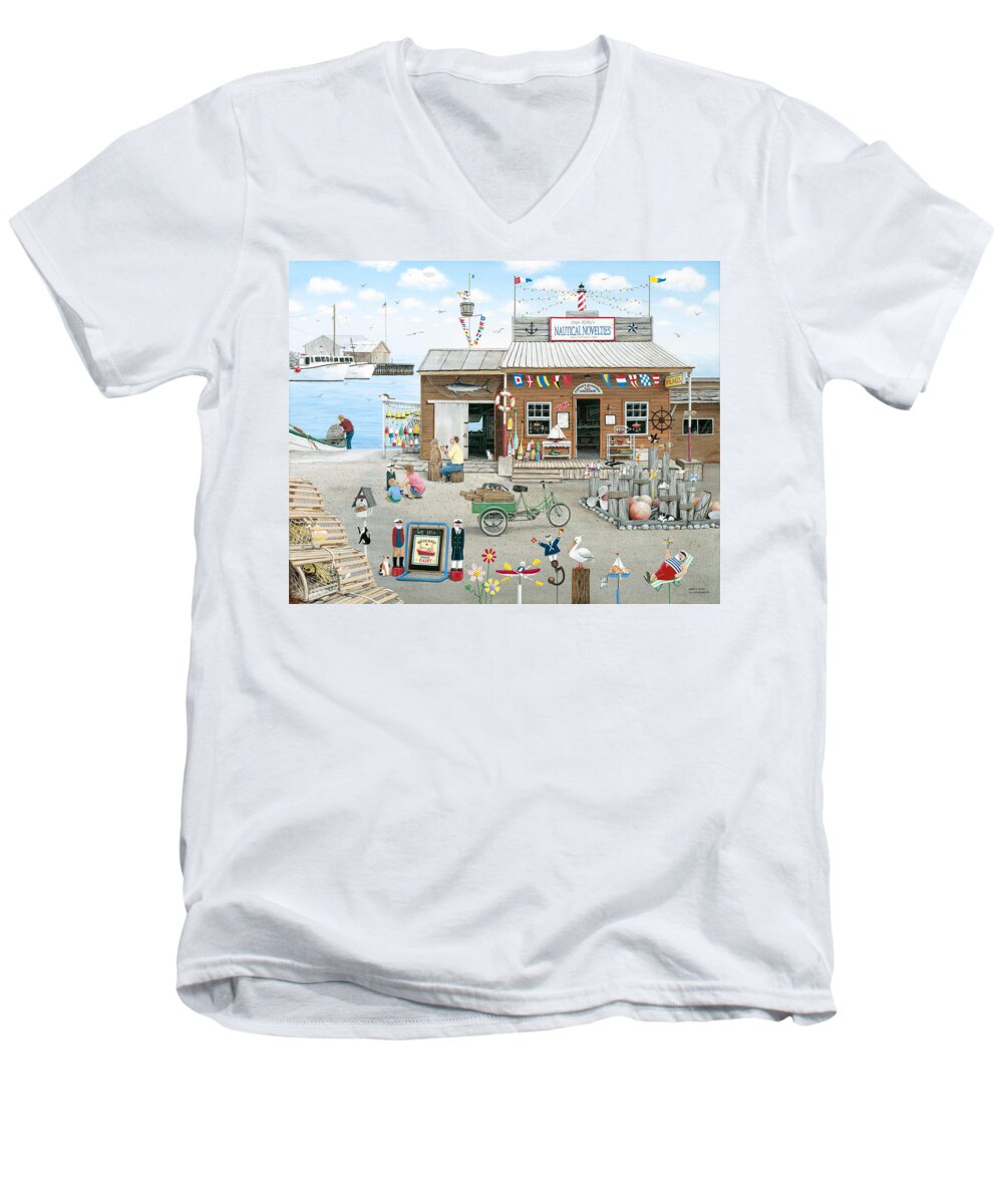 Cat Men's V-Neck T-Shirt featuring the painting Kirby's Cats by Wilfrido Limvalencia