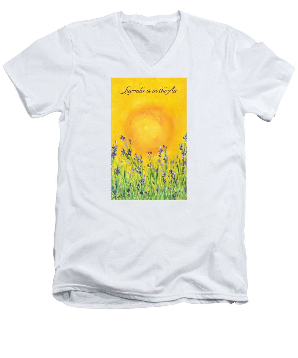 Lavender Men's V-Neck T-Shirt featuring the painting Lavender in the Air by Val Miller