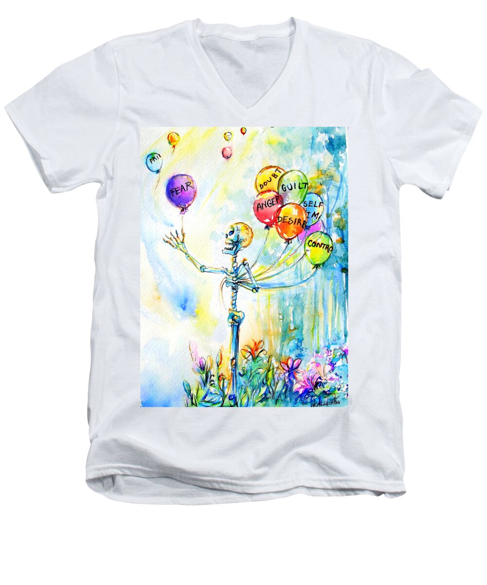 Letting Go Men's V-Neck T-Shirt featuring the painting Letting Go by Heather Calderon