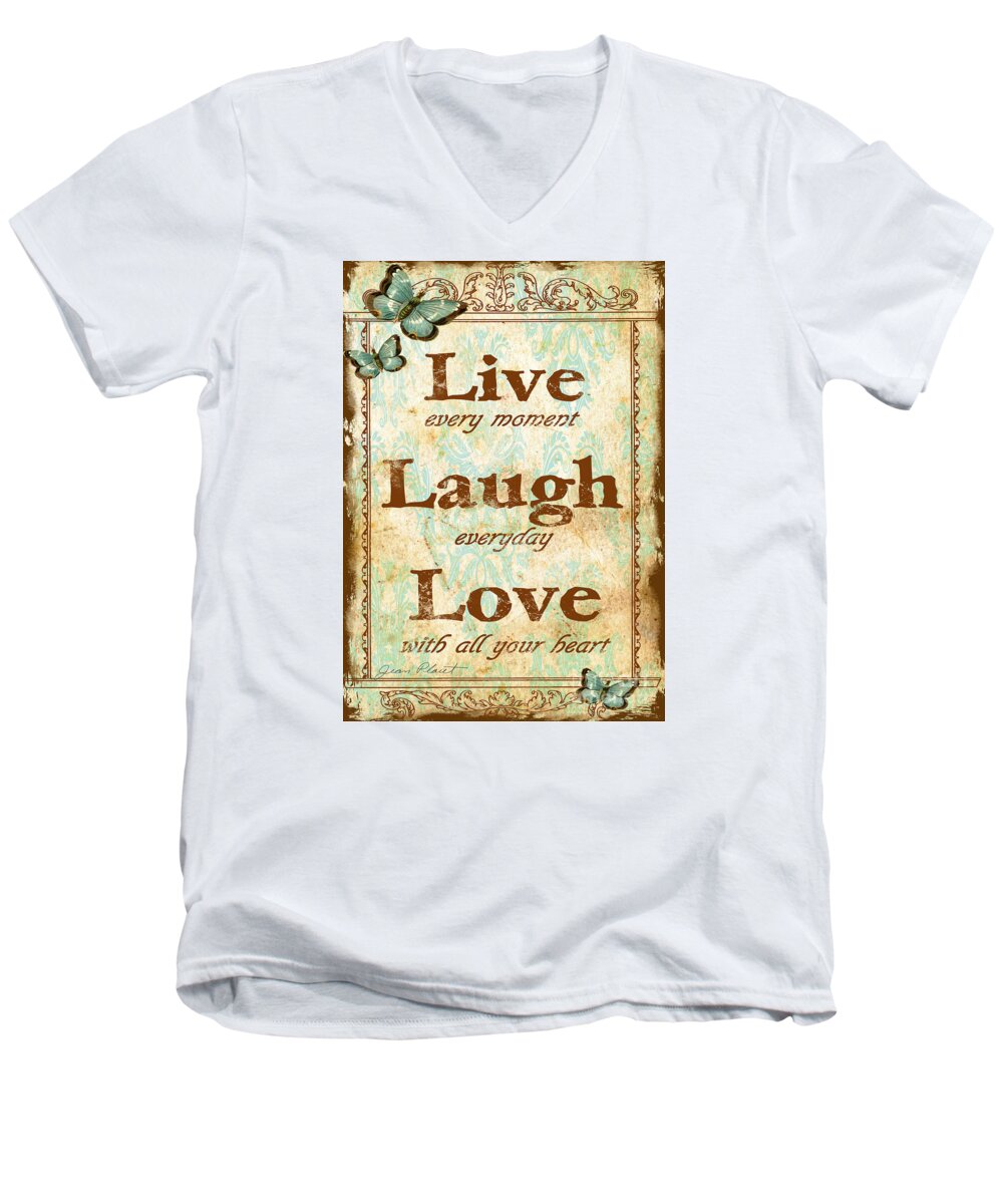 Digital Art Men's V-Neck T-Shirt featuring the digital art Live-Laugh-Love by Jean Plout