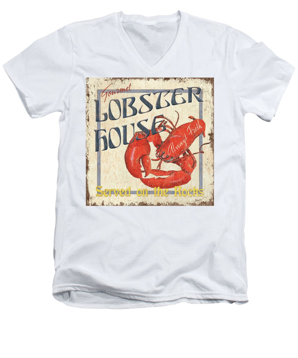 Lobster Men's V-Neck T-Shirt featuring the painting Lobster House by Debbie DeWitt
