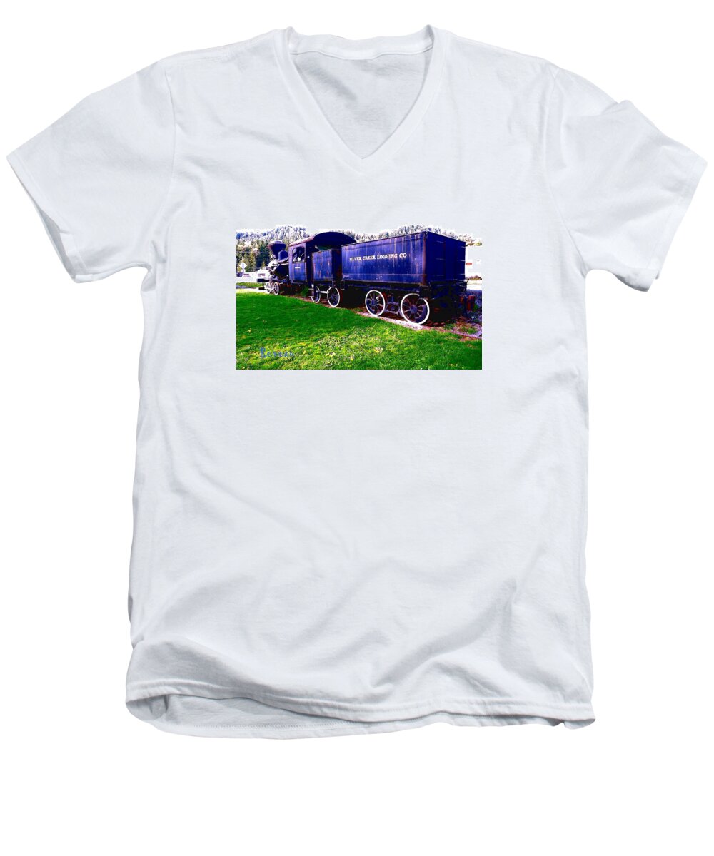 Locomotives Men's V-Neck T-Shirt featuring the photograph Locomotive Steam Engine by A L Sadie Reneau