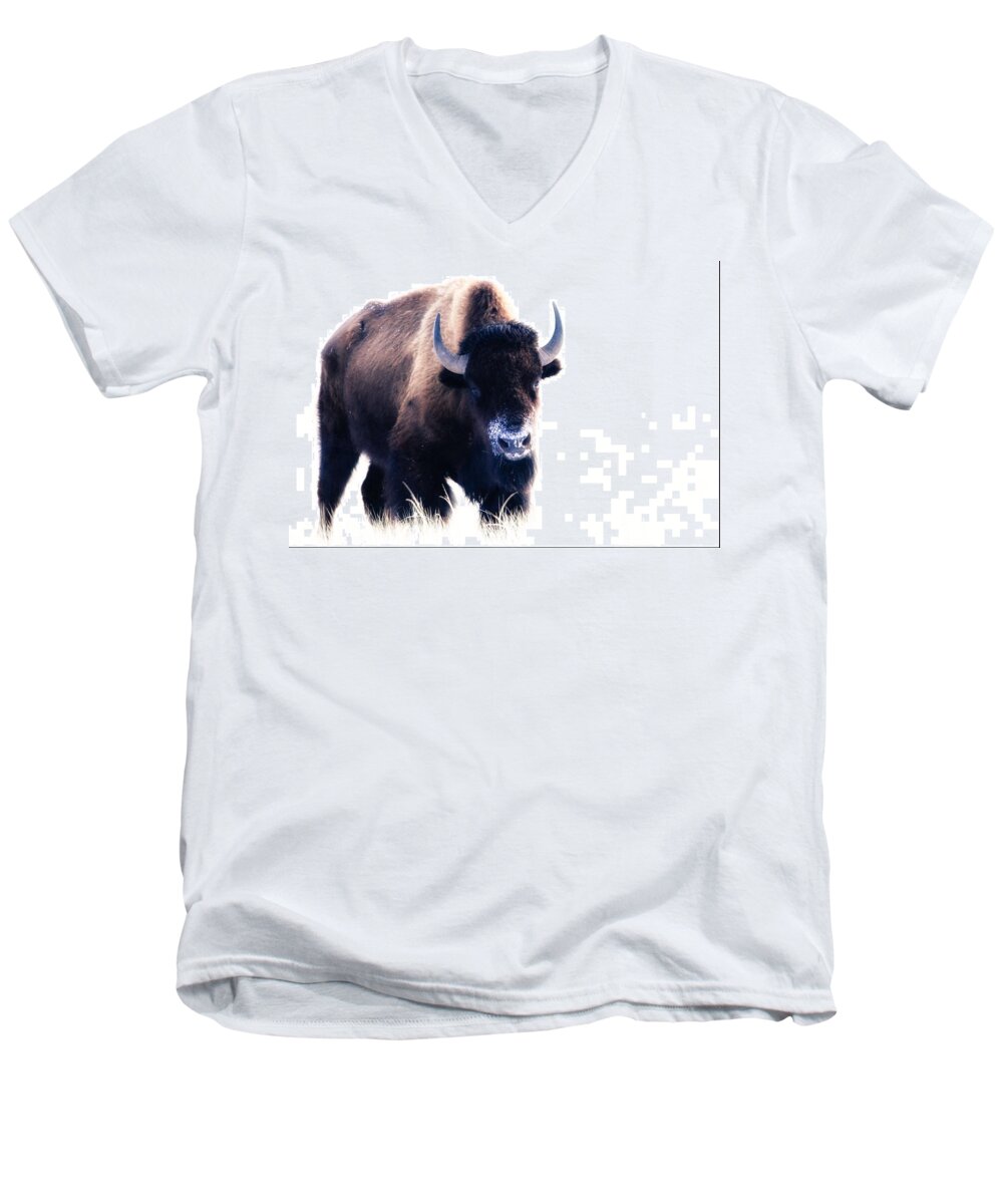 Bison Men's V-Neck T-Shirt featuring the photograph Lone Bull by Donald J Gray