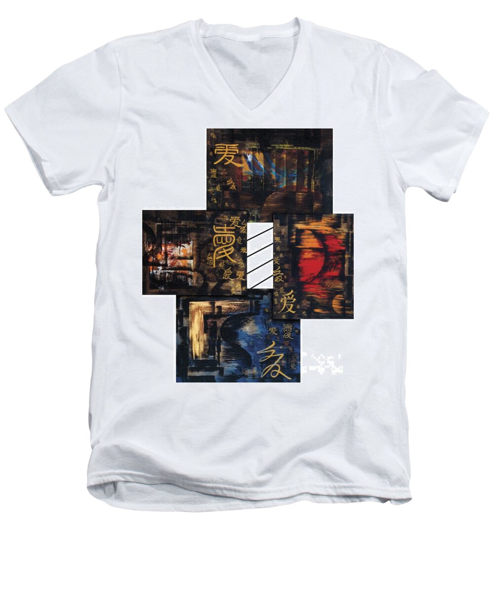 Abstract Men's V-Neck T-Shirt featuring the painting LOVE Four Seasons by Fei A