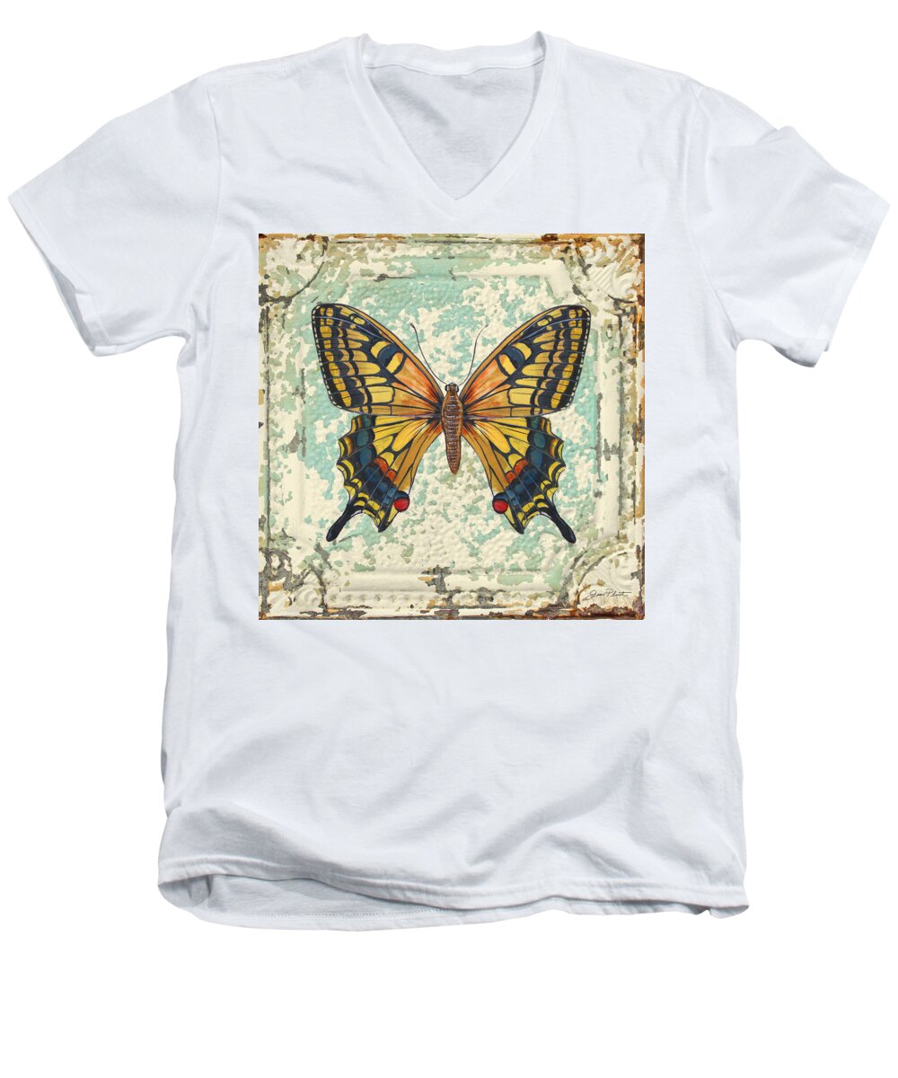 Acrylic Painting Men's V-Neck T-Shirt featuring the painting Lovely Yellow Butterfly on Tin Tile by Jean Plout