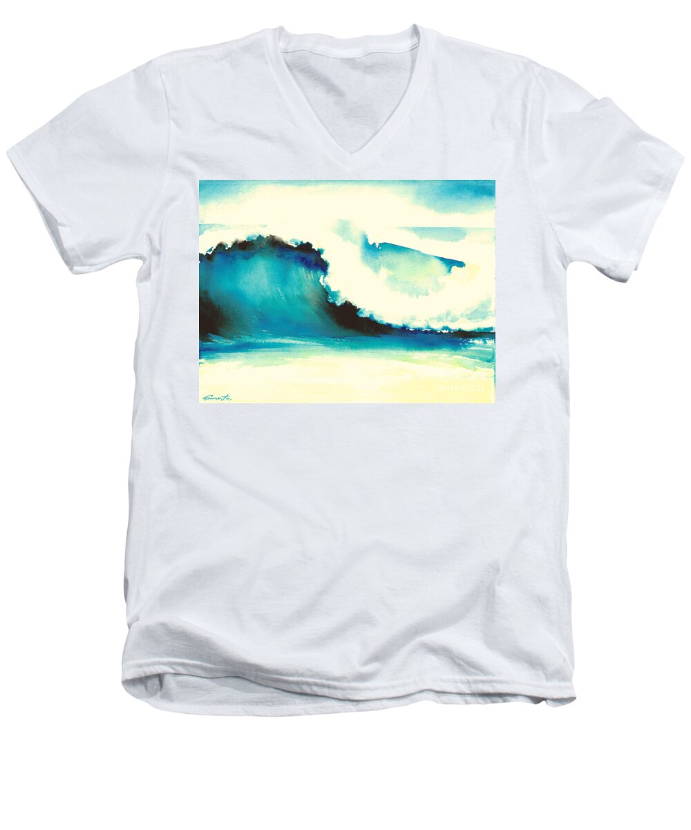 Ocean Men's V-Neck T-Shirt featuring the painting Makena Maui by Frances Ku