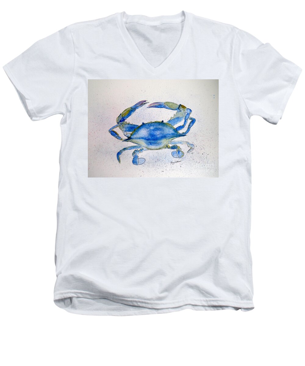 Crab Men's V-Neck T-Shirt featuring the painting Maryland Blue Crab by Nancy Patterson