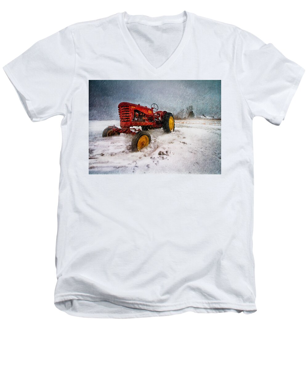 Transportation Men's V-Neck T-Shirt featuring the photograph Massey Harris Mustang by Bob Orsillo