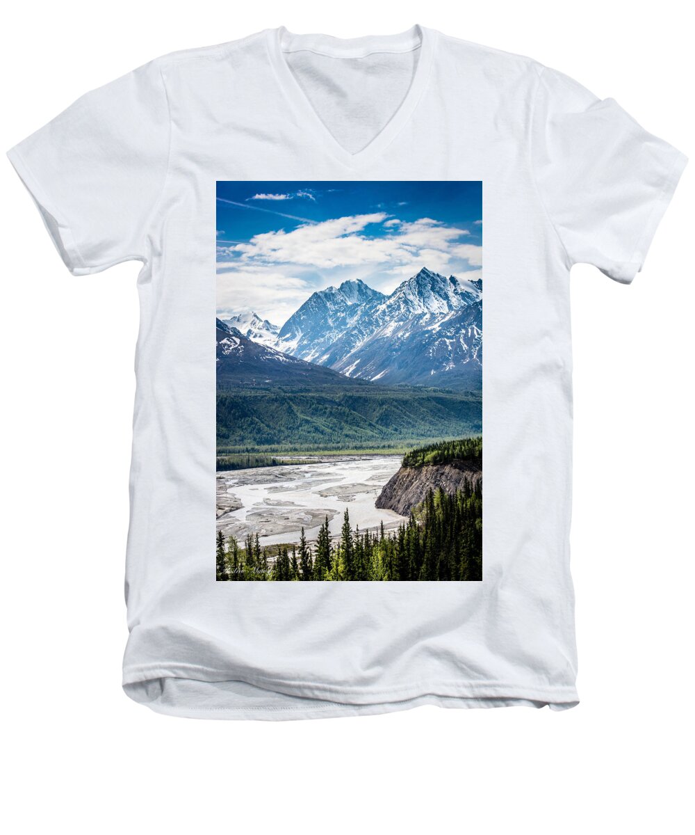 Alaska Men's V-Neck T-Shirt featuring the photograph Matanuska River by Andrew Matwijec