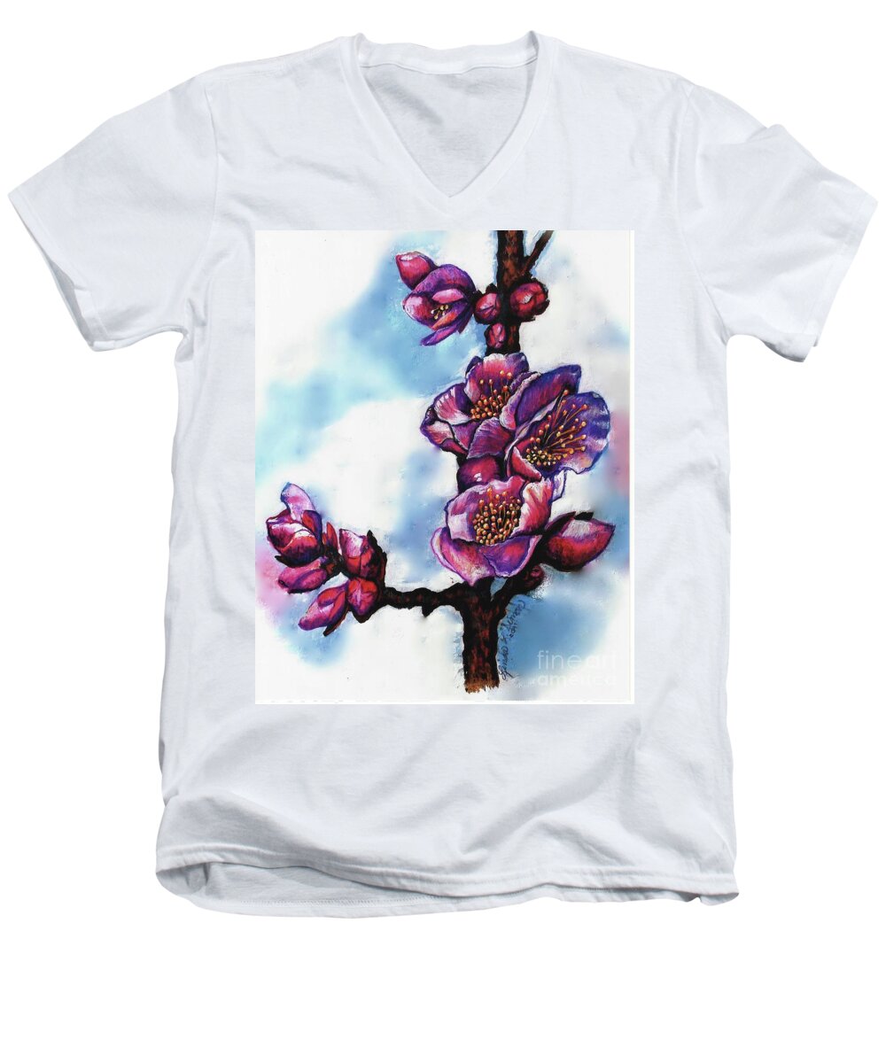 Floral Painting Men's V-Neck T-Shirt featuring the painting Mei by Linda Simon