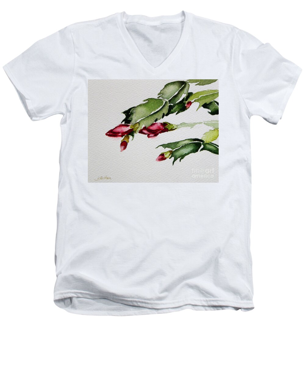Art Men's V-Neck T-Shirt featuring the painting Merry Christmas Cactus 2013 by Julianne Felton