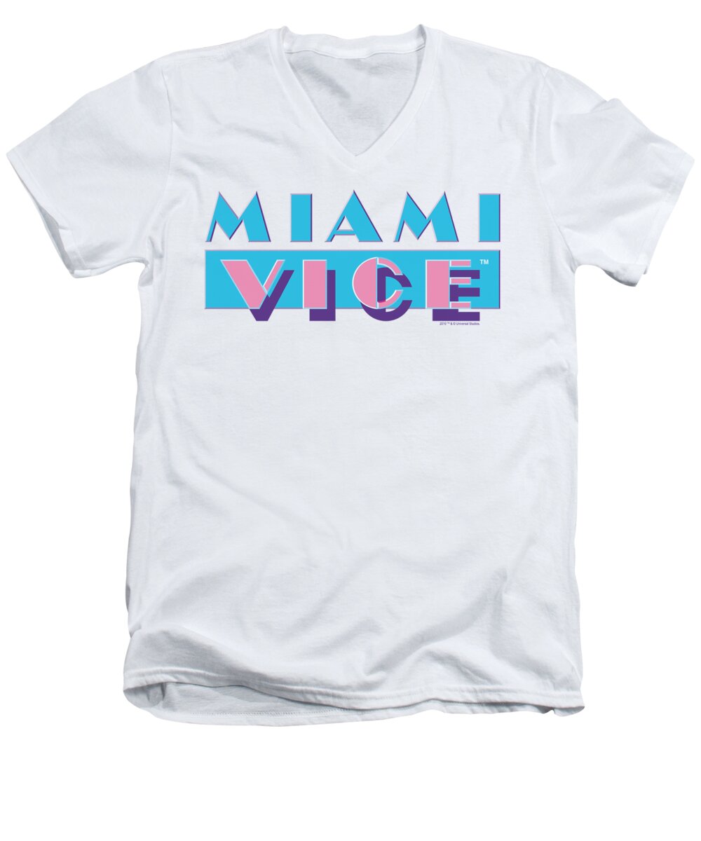 Miami Vice Men's V-Neck T-Shirt featuring the digital art Miami Vice - Logo by Brand A