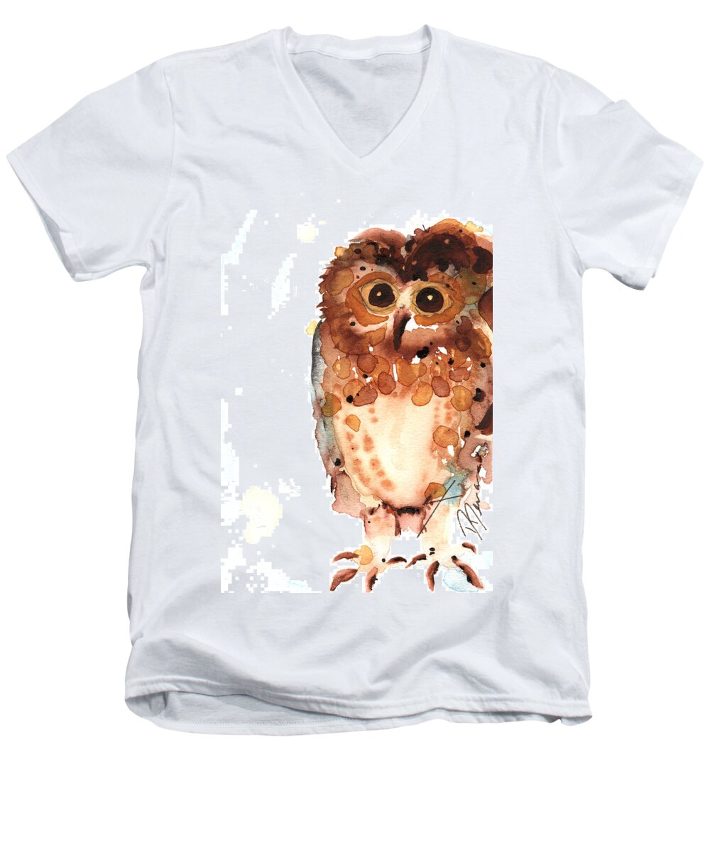Owl Watercolor Men's V-Neck T-Shirt featuring the painting Mind If I Join You? by Dawn Derman