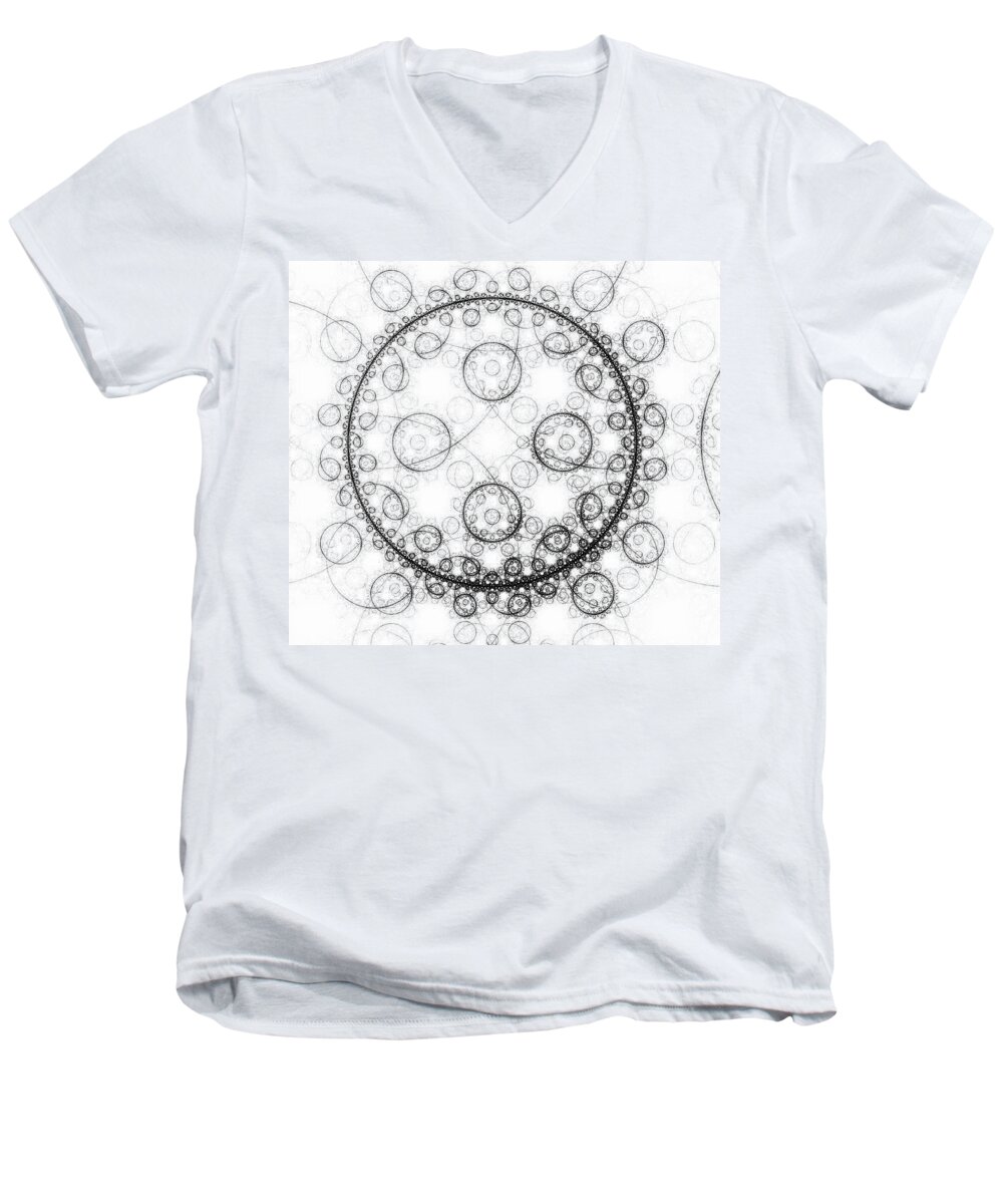 Minimalist Men's V-Neck T-Shirt featuring the digital art Minimalist fractal art black and white circles by Matthias Hauser