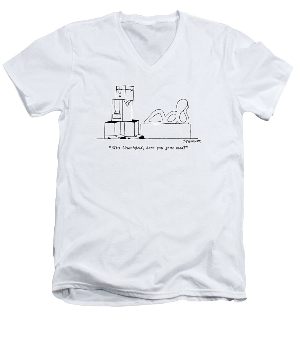 Art Men's V-Neck T-Shirt featuring the drawing Miss Crutchfield by Charles Barsotti