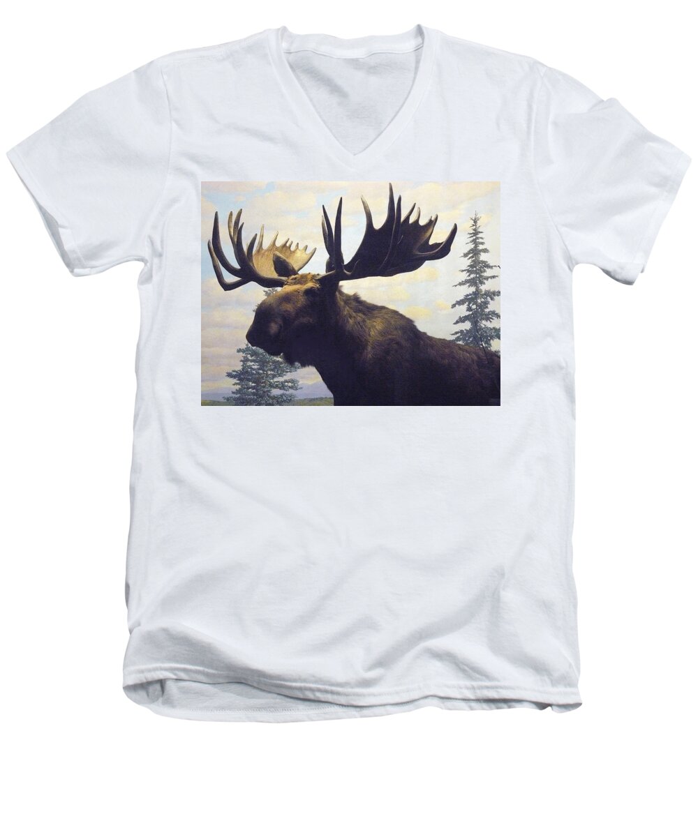 Nature Men's V-Neck T-Shirt featuring the photograph Moose Diorama by Mary Ann Leitch