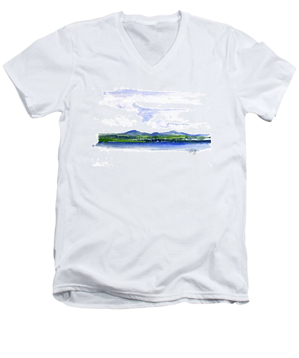 Moosehead Lake Men's V-Neck T-Shirt featuring the painting Moosehead Lake by Paul Gaj
