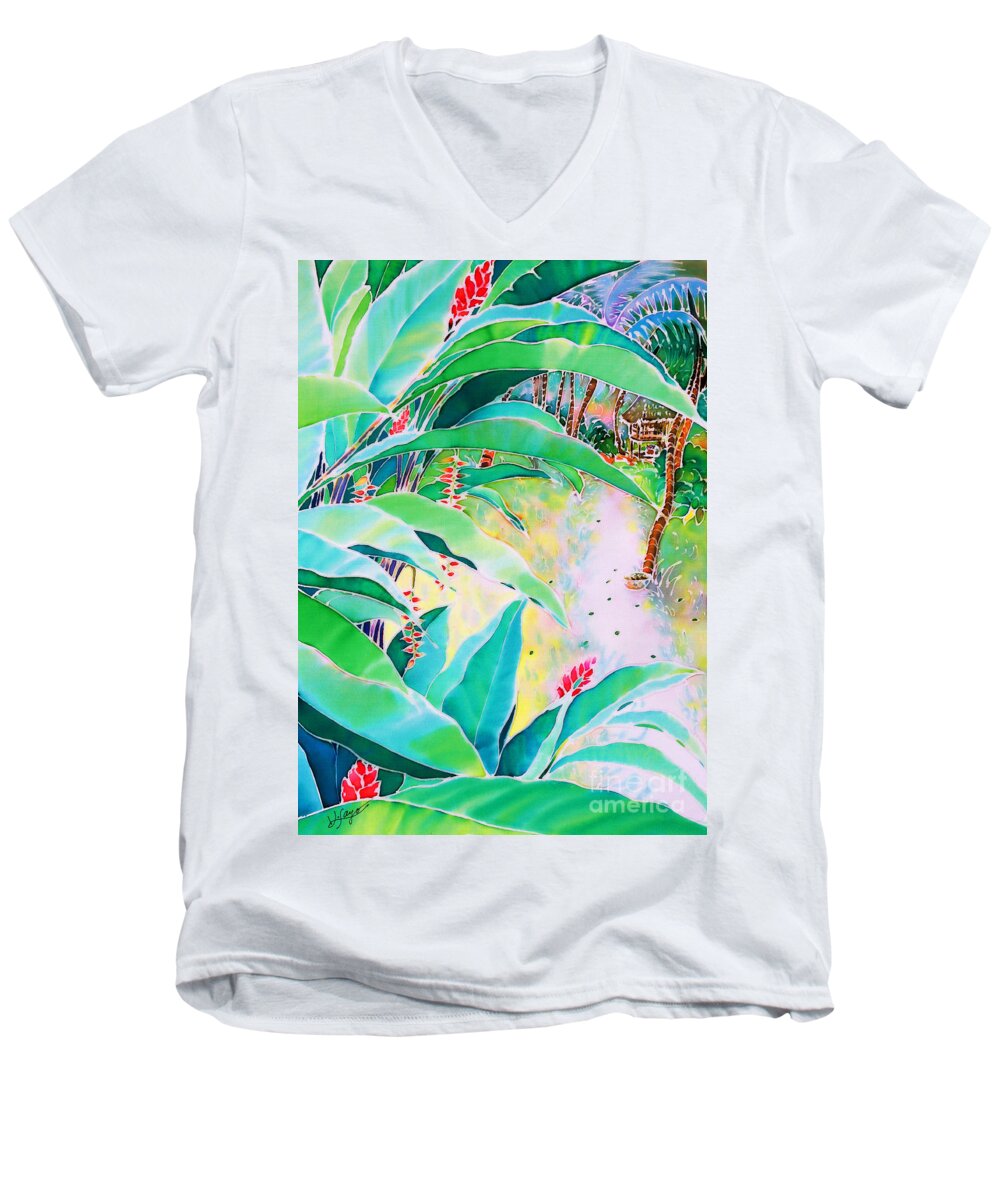 Tropical Men's V-Neck T-Shirt featuring the painting Morning dew by Hisayo OHTA