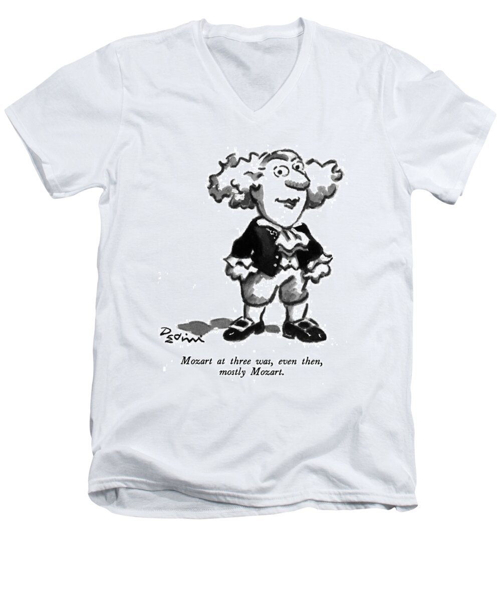 Play On Words Men's V-Neck T-Shirt featuring the drawing Mozart At Three by Eldon Dedini