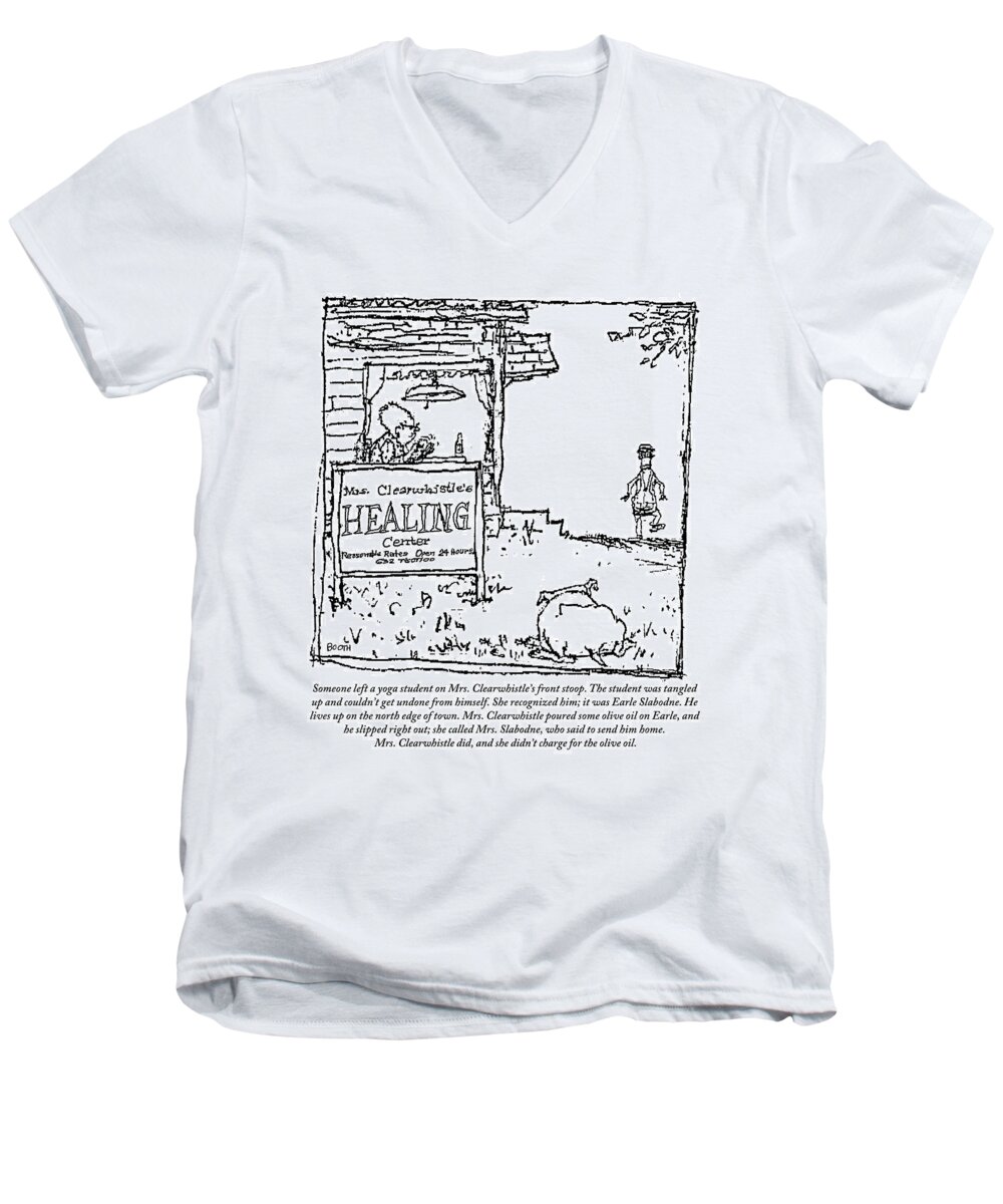 Spas Men's V-Neck T-Shirt featuring the drawing Mrs. Clearwhistle by George Booth