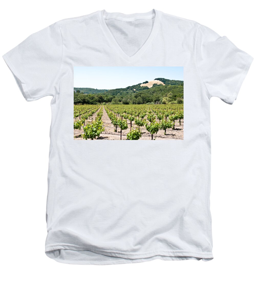 Napa Vineyard Men's V-Neck T-Shirt featuring the photograph Napa Vineyard with Hills by Shane Kelly
