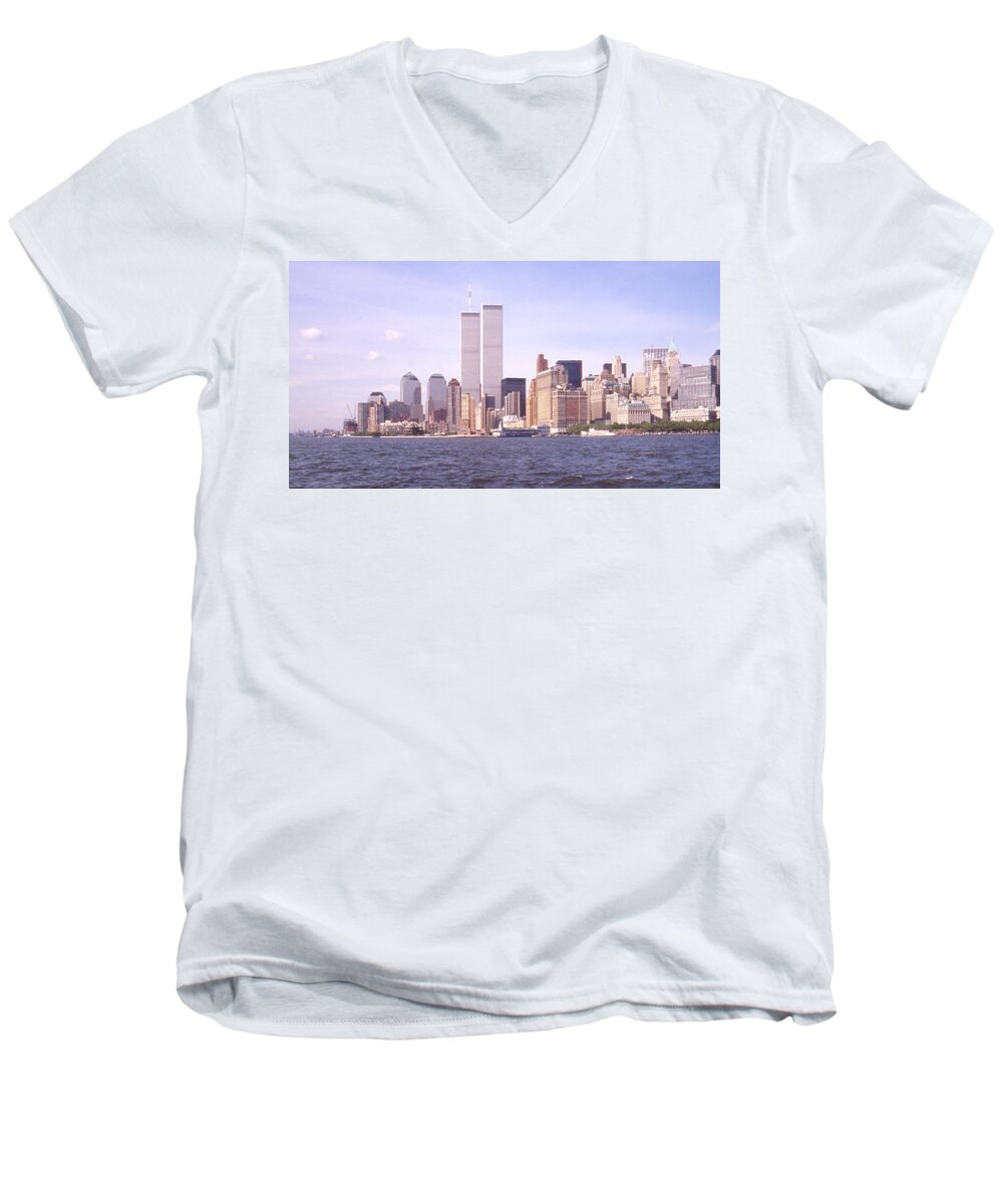 Big Apple Men's V-Neck T-Shirt featuring the photograph New York City Skyline Panoramic by Mike McGlothlen