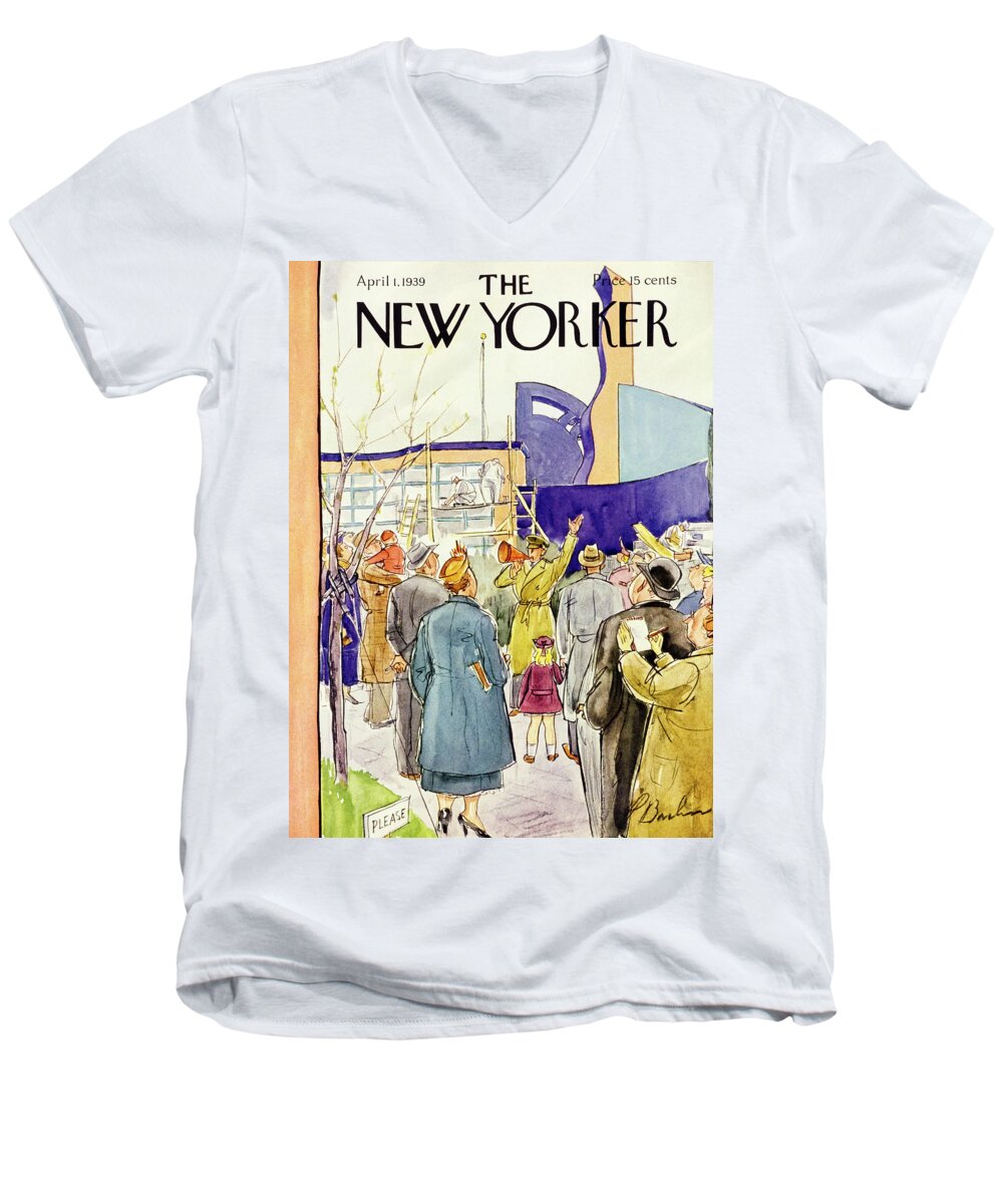 Architecture Men's V-Neck T-Shirt featuring the painting New Yorker April 1 1939 by Perry Barlow