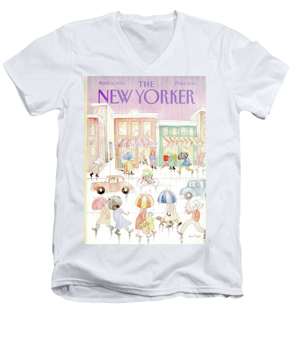 Rain Men's V-Neck T-Shirt featuring the painting New Yorker April 16th, 1984 by Anne Burgess