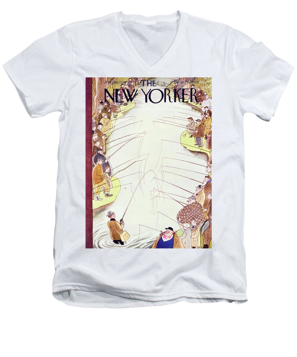 Sport Men's V-Neck T-Shirt featuring the painting New Yorker April 18 1936 by Rea Irvin