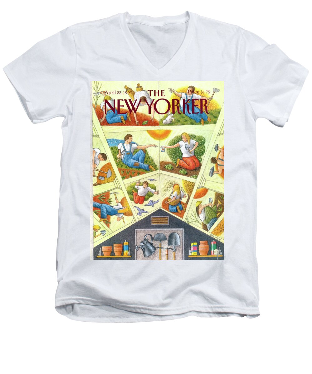 Household Chores Men's V-Neck T-Shirt featuring the painting New Yorker April 22nd, 1991 by Bob Knox
