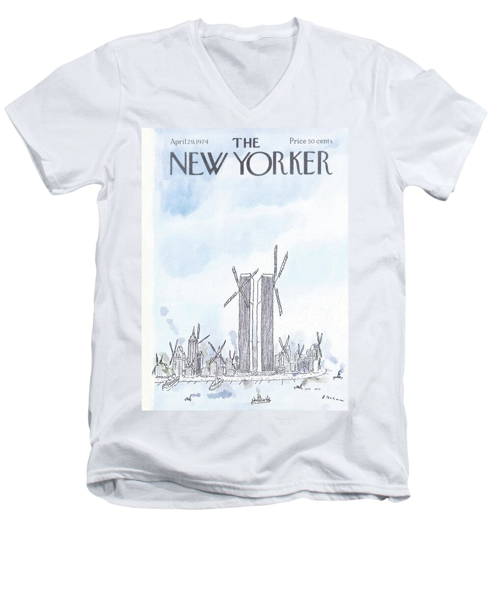 Modern Life Men's V-Neck T-Shirt featuring the painting New Yorker April 29th, 1974 by RO Blechman