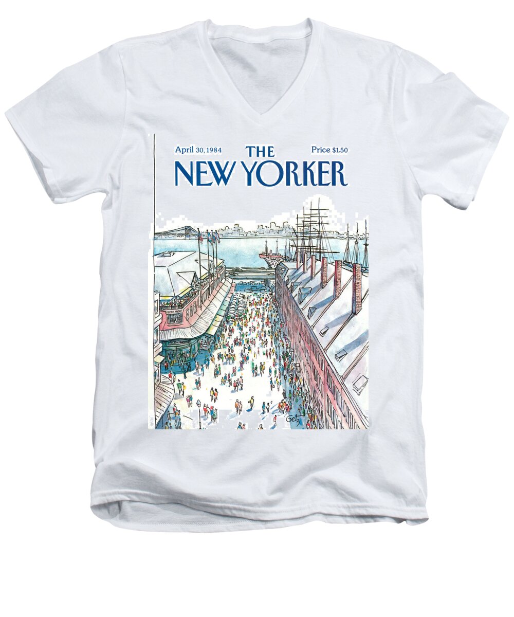 New York City Men's V-Neck T-Shirt featuring the painting New Yorker April 30th, 1984 by Arthur Getz