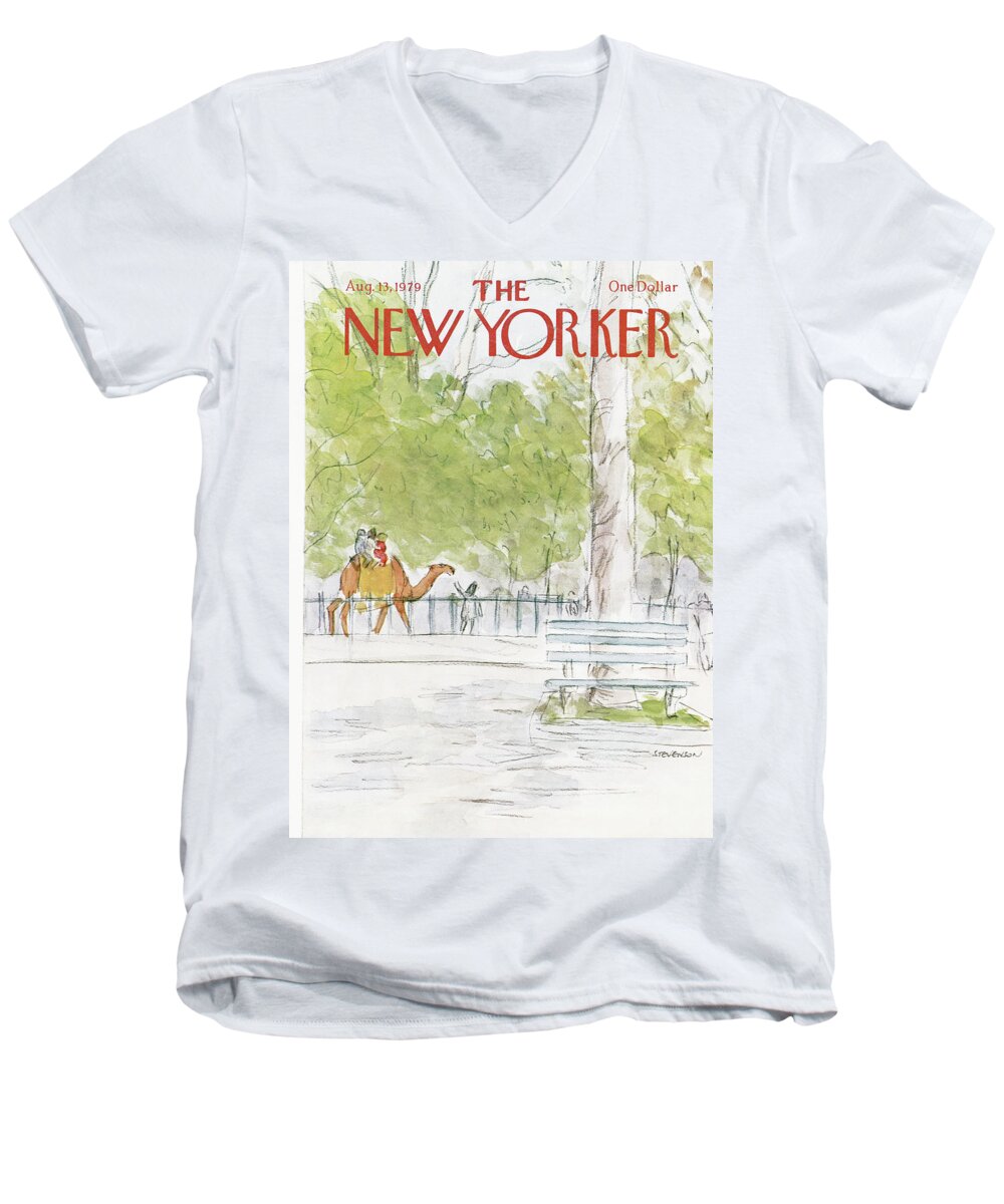 Animals Men's V-Neck T-Shirt featuring the painting New Yorker August 13th, 1979 by James Stevenson
