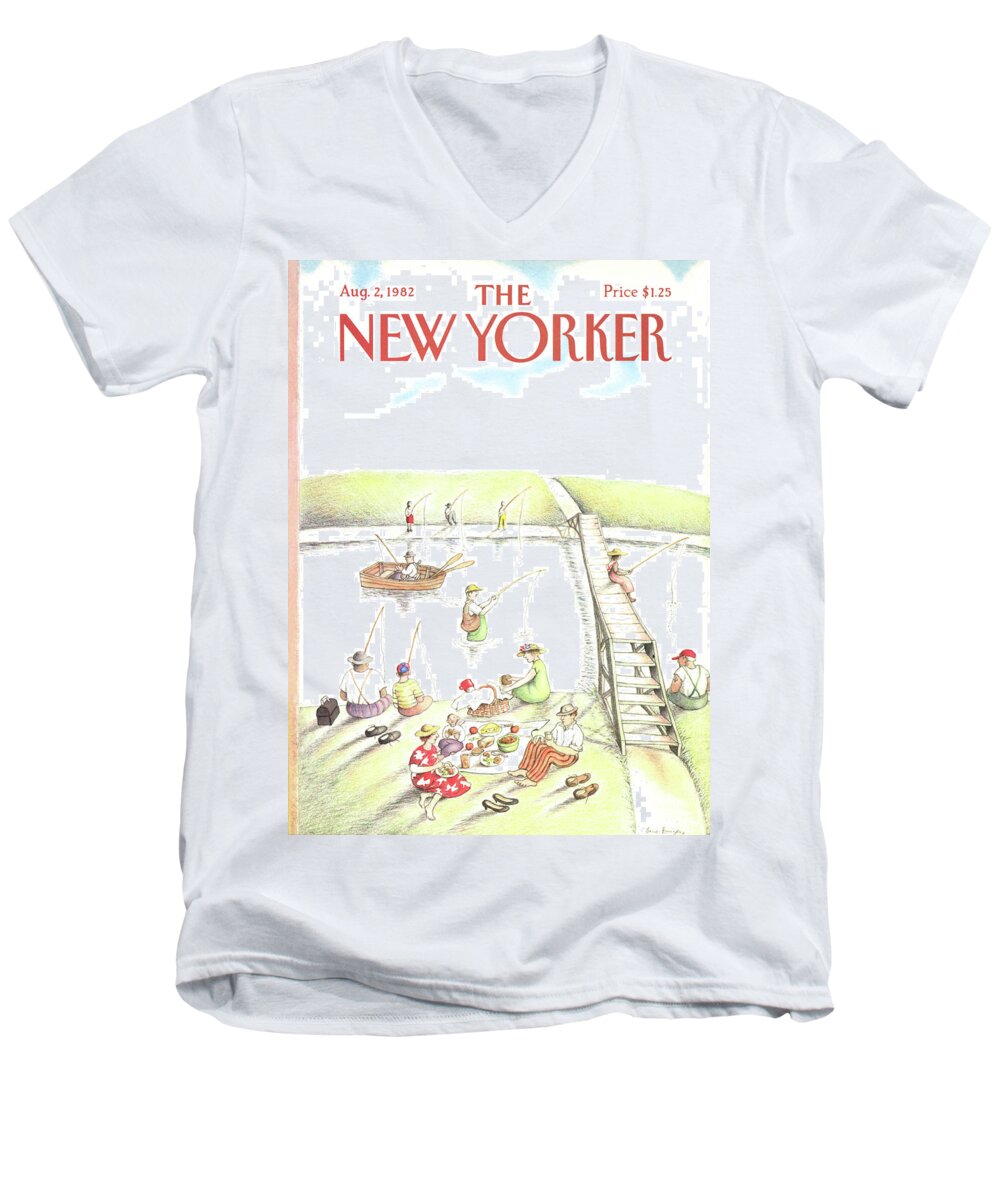 Summer Men's V-Neck T-Shirt featuring the painting New Yorker August 2nd, 1982 by Anne Burgess