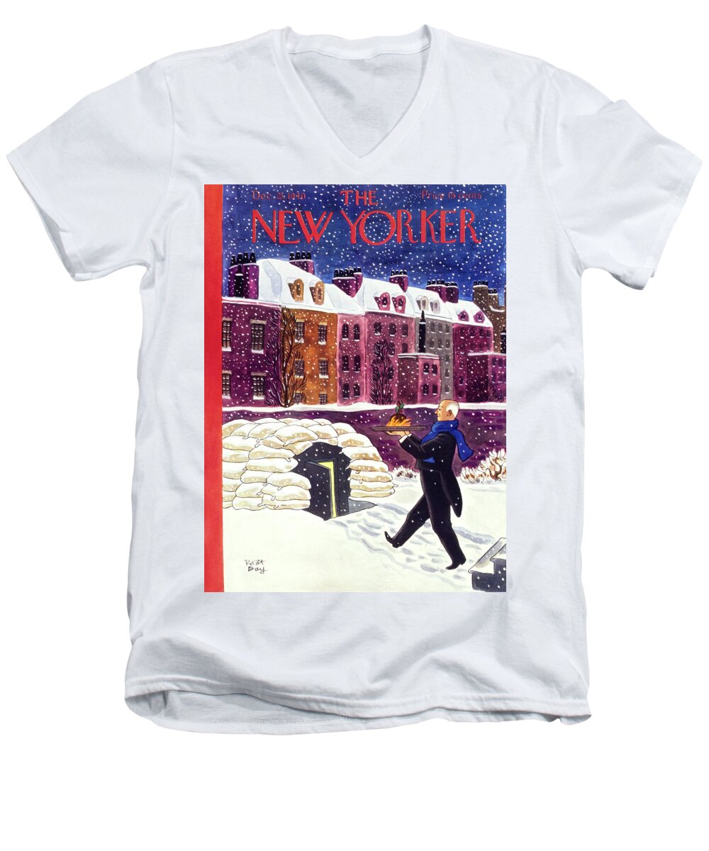 Military Men's V-Neck T-Shirt featuring the painting New Yorker December 21 1940 by Robert Day